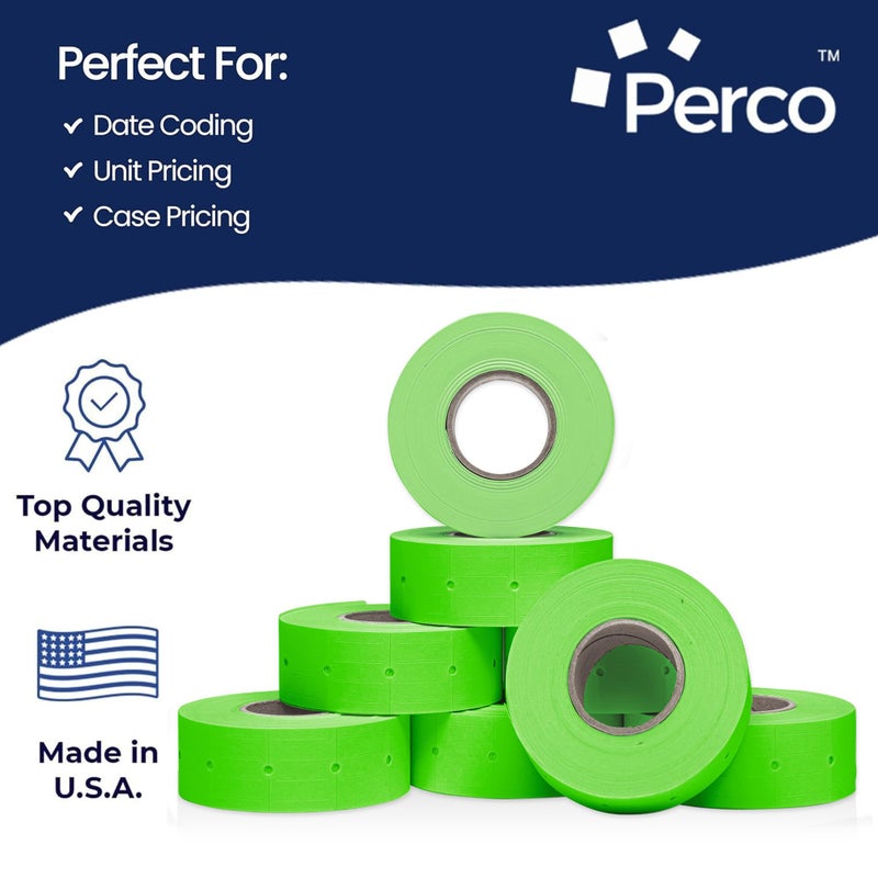 Perco 2 Line Fluorescent Green Labels - 8 Rolls, 1 Sleeve, 6,000 Blank Price and Date Gun Labels for Perco 2 Line Price and Date Guns - Made in USA - Image 4